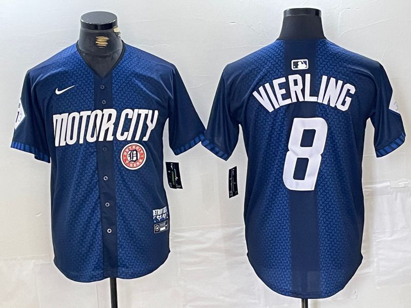 Men Detroit Tigers #8 Vierling Blue City Edition Nike 2024 MLB Jersey style 4